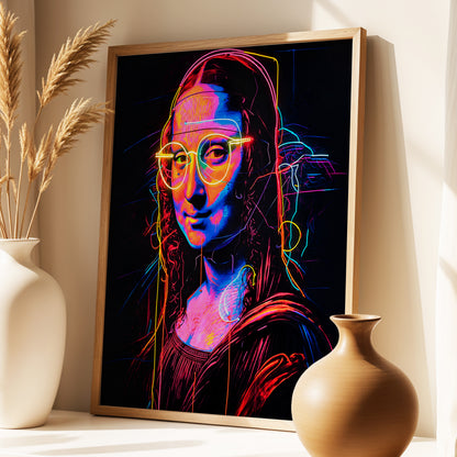 Neon Renaissance, black, pink, blue abstract wall art displayed in a styled interior, gallery view 4