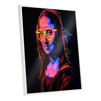 Neon Renaissance, black, pink, blue abstract wall art shown as a white framed poster wall art print