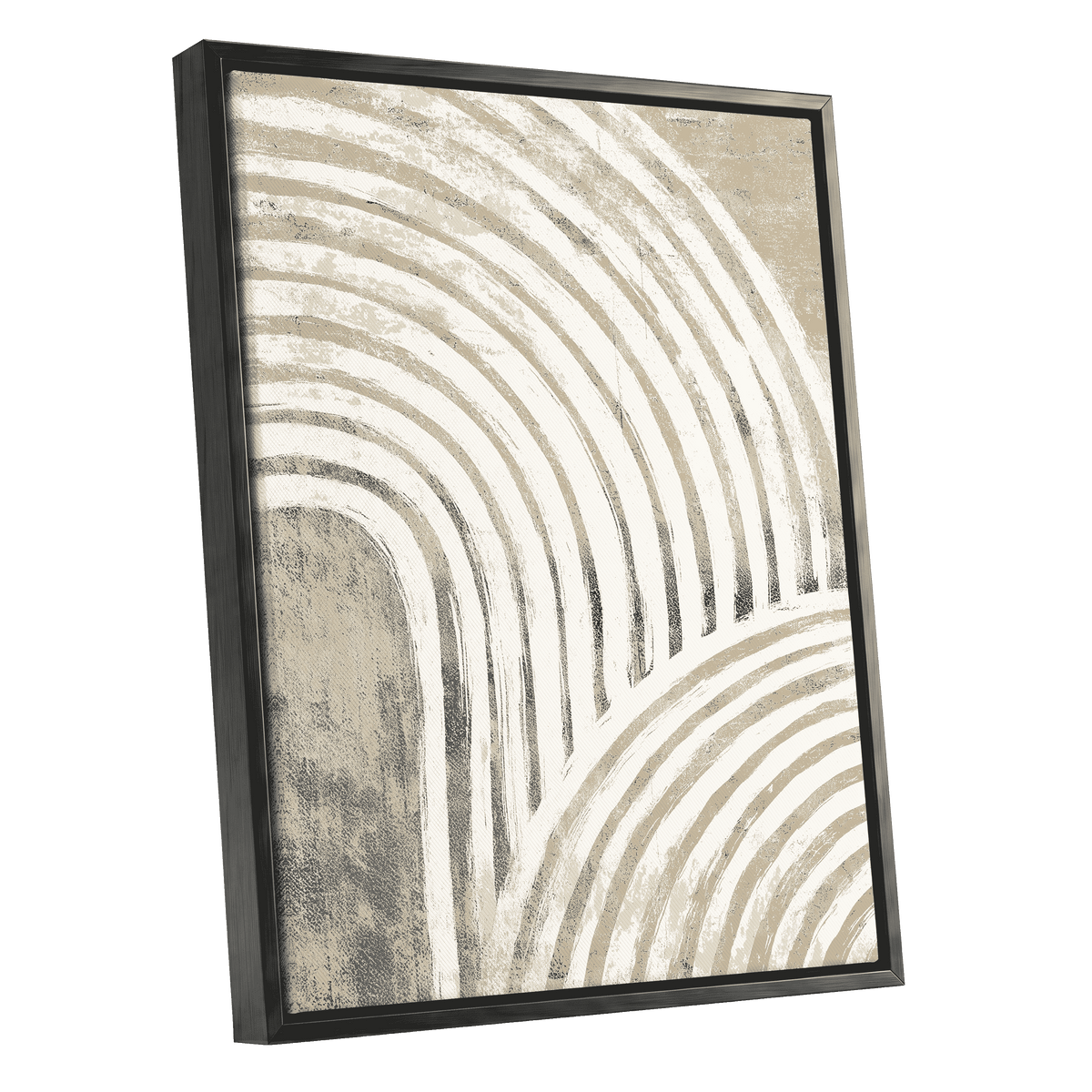 Angled black-framed Neutral Textured Arches canvas featuring cream and taupe layered arches with a weathered grey-beige finish.