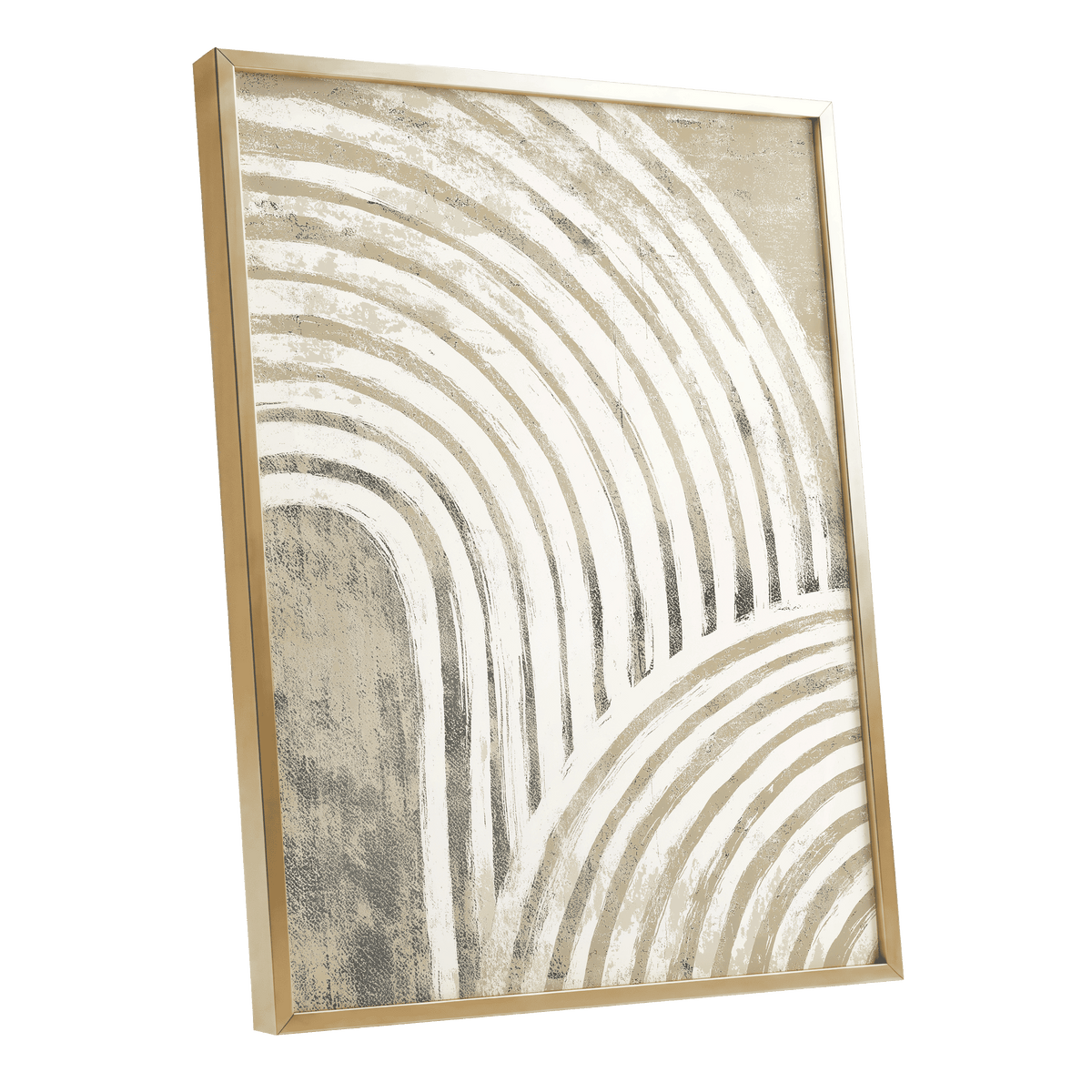 Neutral Textured Arches: framed abstract wall art featuring curved arched lines in cream, beige, and gray tones, enclosed in a light natural wood frame against a white background.