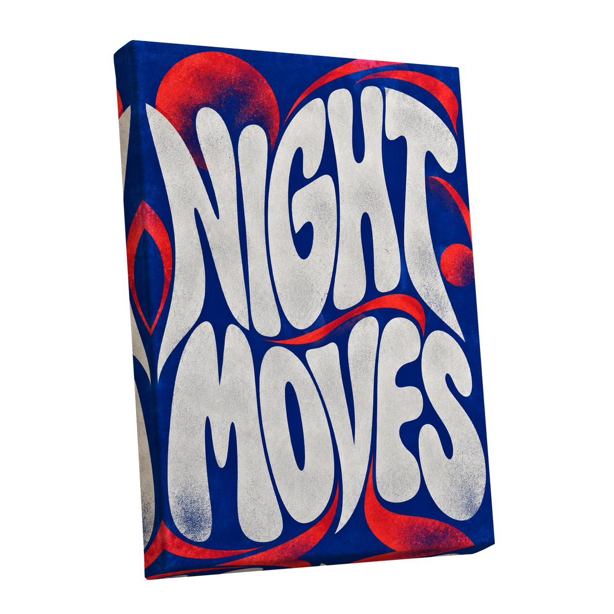 Night Moves, blue, white, red abstract wall art shown as a stretched canvas wall art