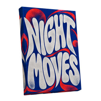 Night Moves, blue, white, red abstract wall art shown as a stretched canvas wall art