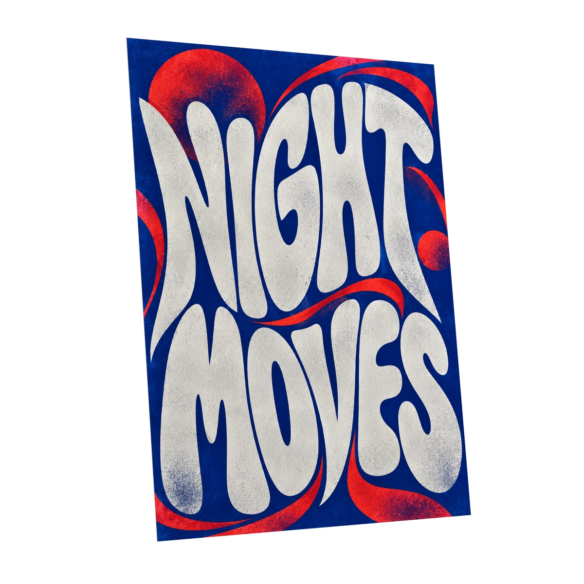 Night Moves, blue, white, red abstract wall art shown as a unframed poster wall art print