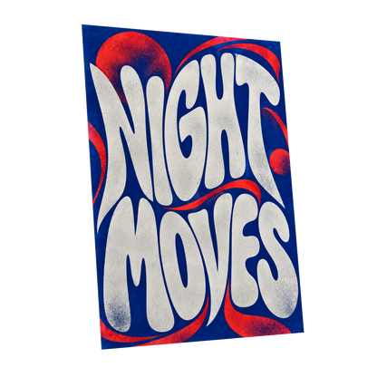 Night Moves, blue, white, red abstract wall art shown as a unframed poster wall art print