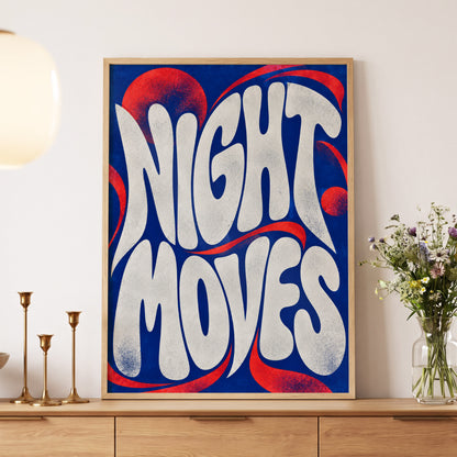Night Moves, blue, white, red abstract wall art displayed in a styled interior, gallery view 4