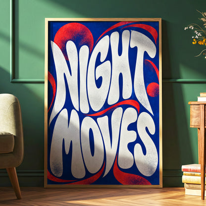 Night Moves, blue, white, red abstract wall art displayed in a styled interior, gallery view 6