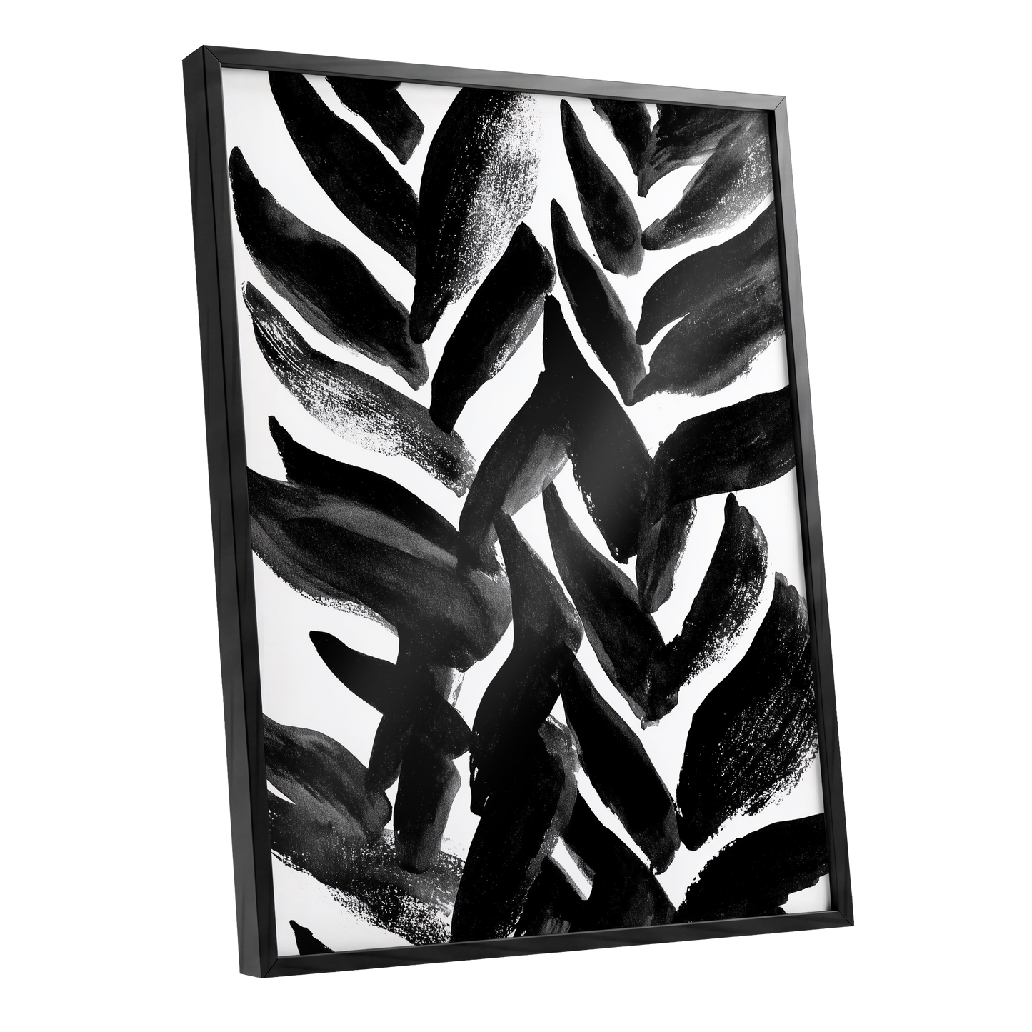 Nightfall Fronds, black, white, gray nature wall art shown as a black framed poster wall art print