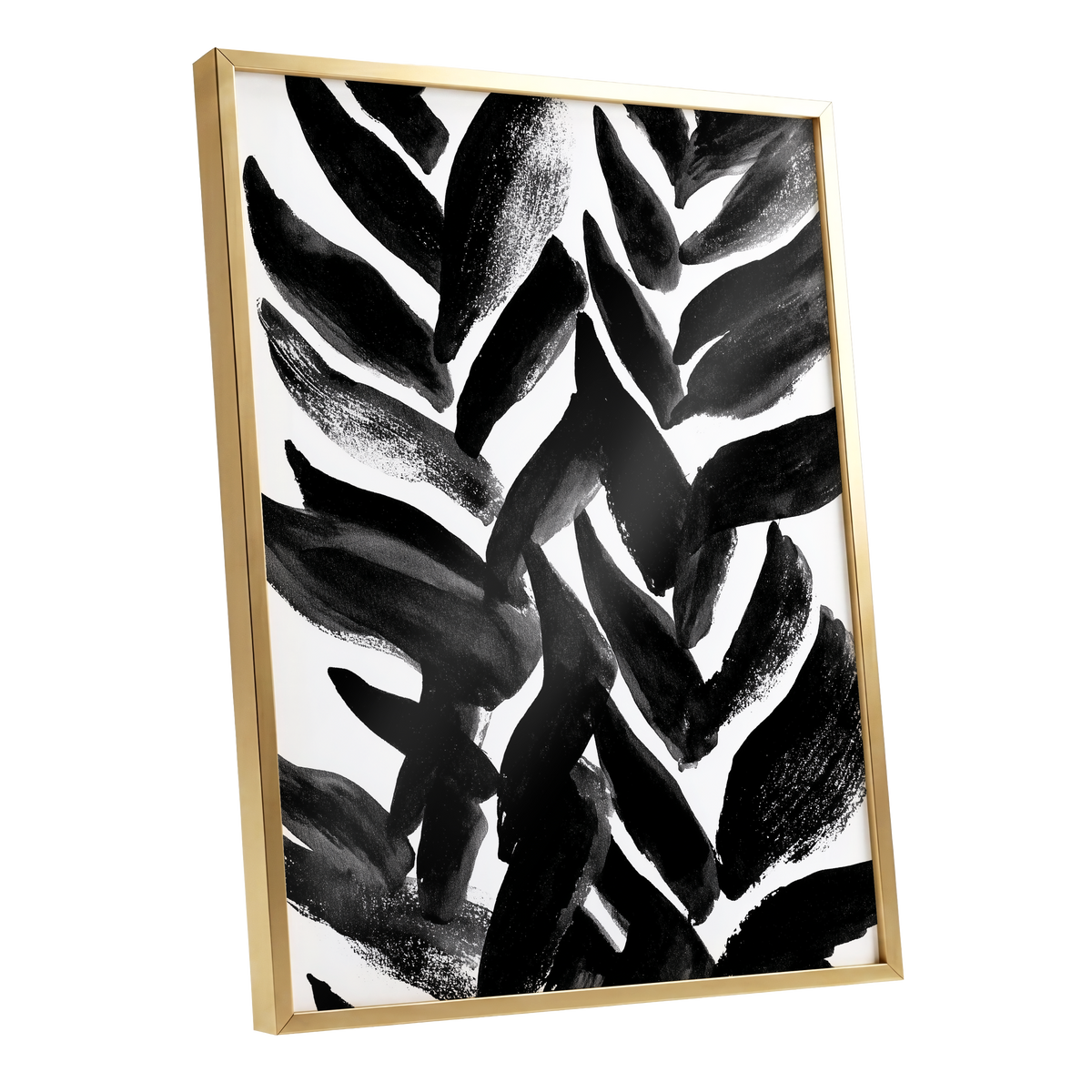 Nightfall Fronds, black, white, gray nature wall art shown as a gold framed poster wall art print