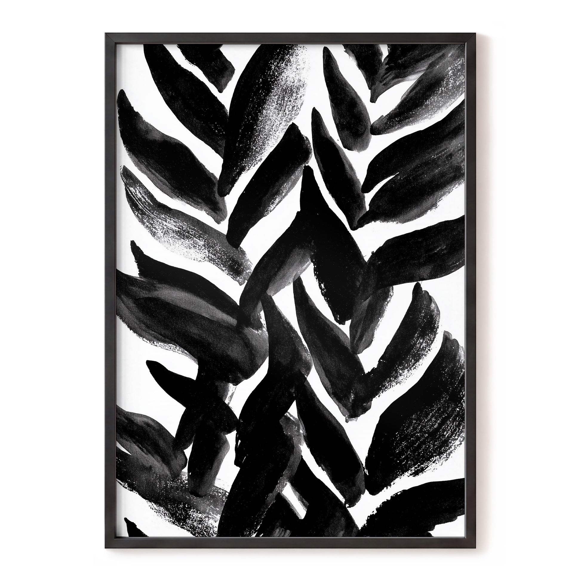 Nightfall Fronds, black, white, gray nature wall art, front artwork view