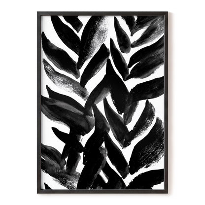 Nightfall Fronds, black, white, gray nature wall art, front artwork view