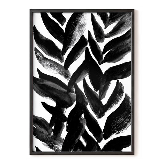Nightfall Fronds, black, white, gray nature wall art, front artwork view