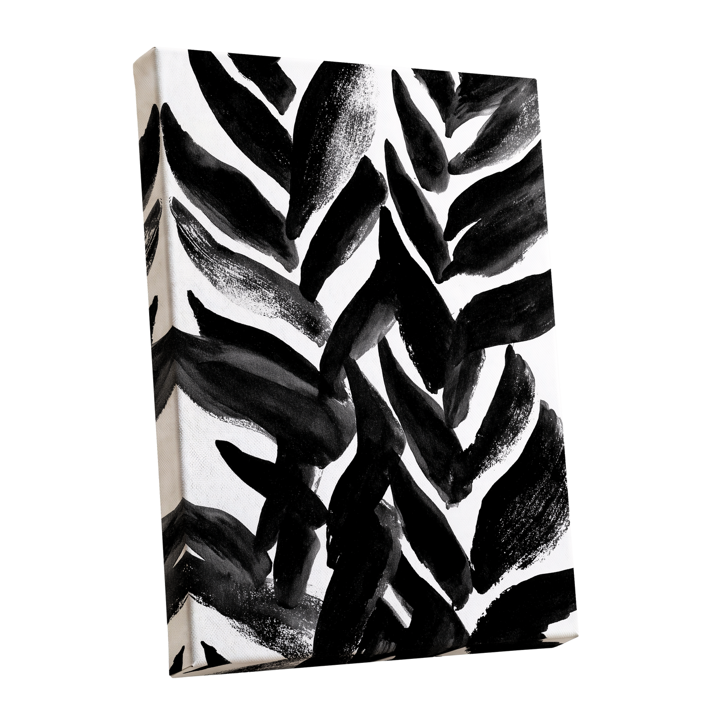 Nightfall Fronds, black, white, gray nature wall art shown as a stretched canvas wall art