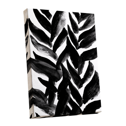 Nightfall Fronds, black, white, gray nature wall art shown as a stretched canvas wall art