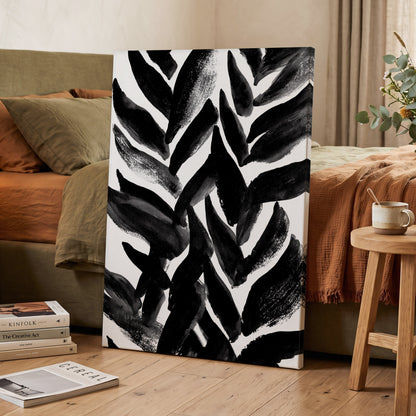 Nightfall Fronds, black, white, gray nature wall art displayed in a styled interior, gallery view 3