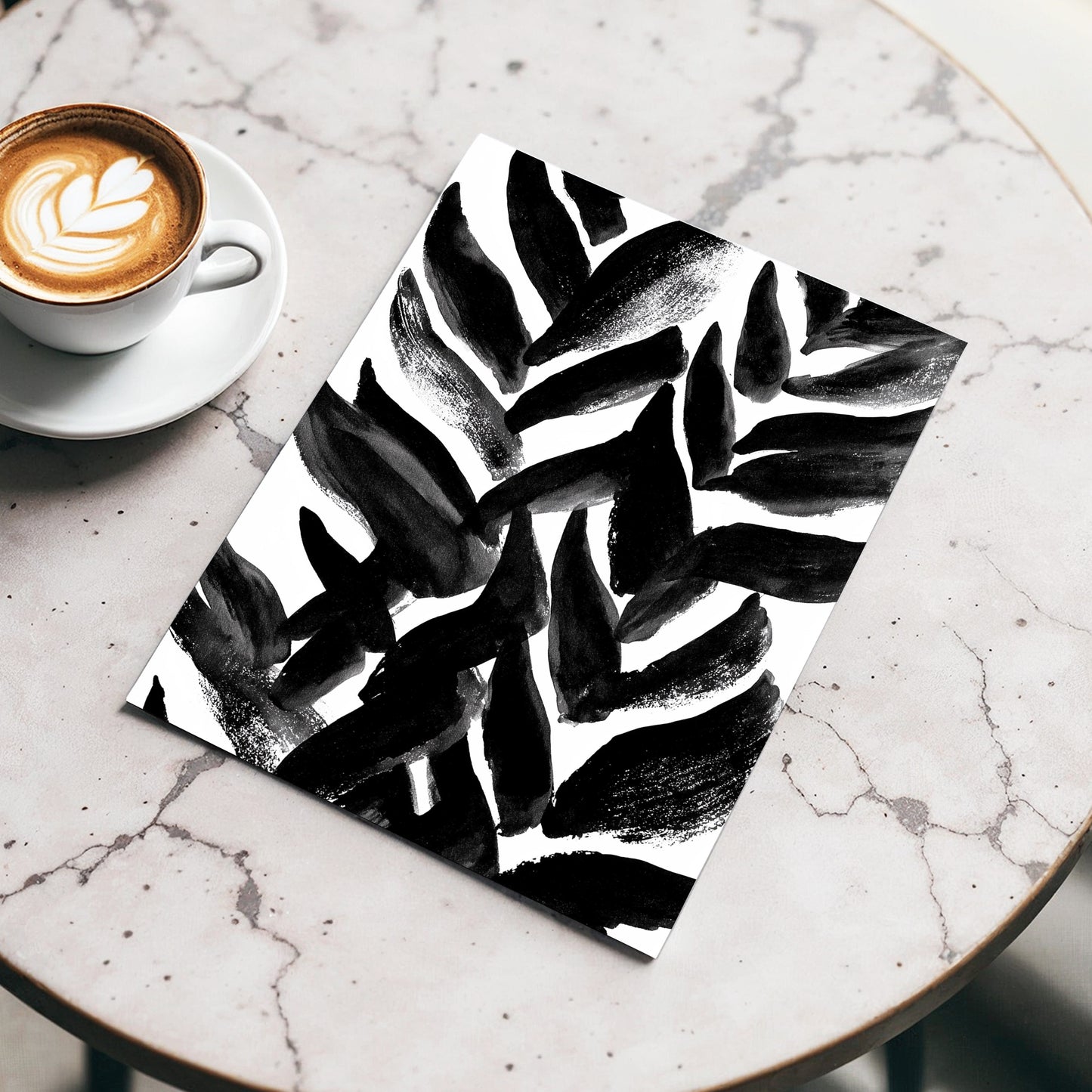 Nightfall Fronds, black, white, gray nature wall art displayed in a styled interior, gallery view 5