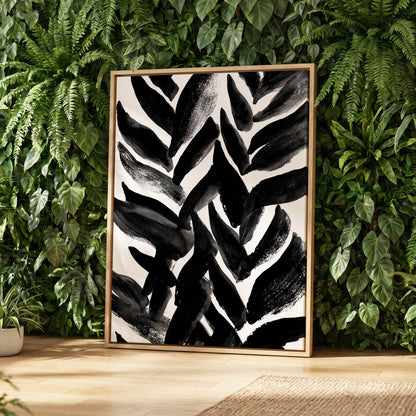 Nightfall Fronds, black, white, gray nature wall art displayed in a styled interior, gallery view 8