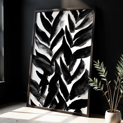 Nightfall Fronds, black, white, gray nature wall art displayed in a styled interior, gallery view 9