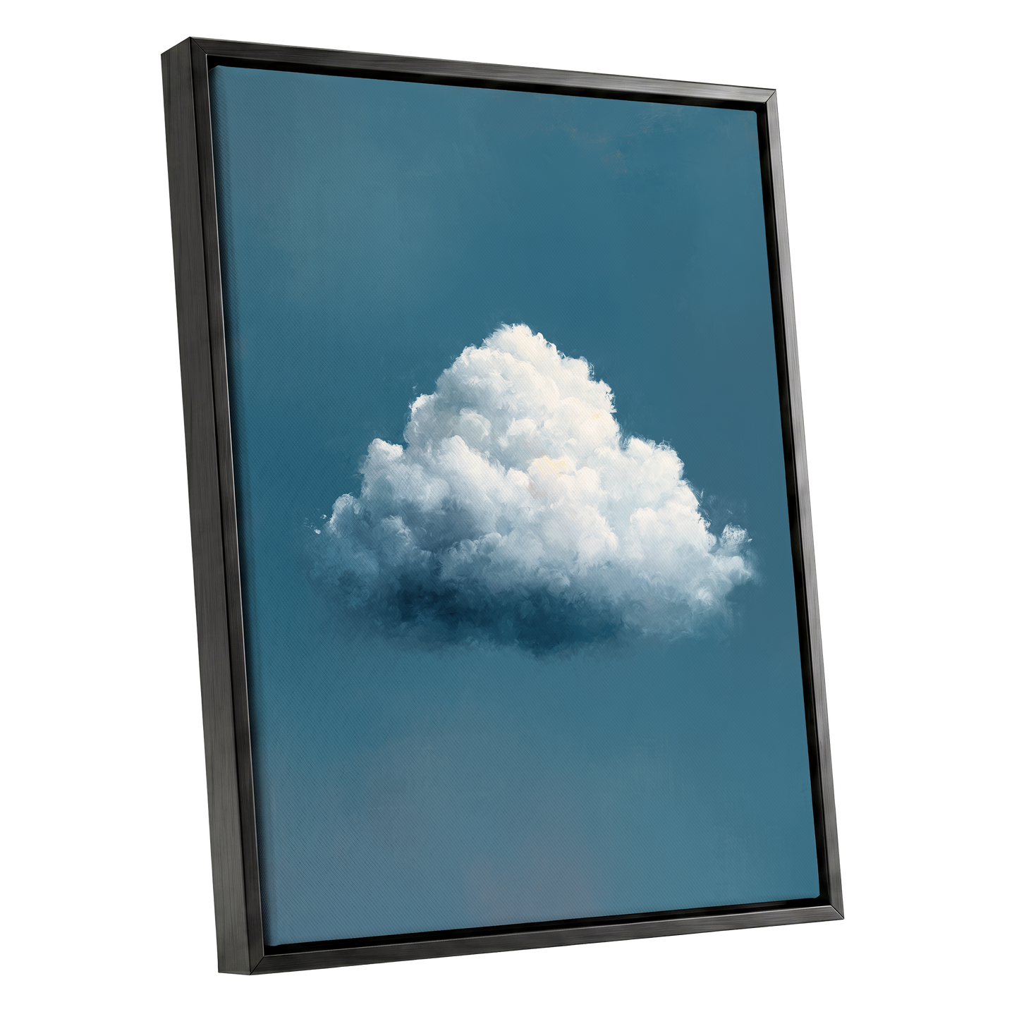 Nimbus in Blue Expanse, blue, white, gray nature wall art shown as a black framed canvas wall art
