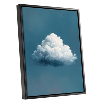 Nimbus in Blue Expanse, blue, white, gray nature wall art shown as a black framed canvas wall art