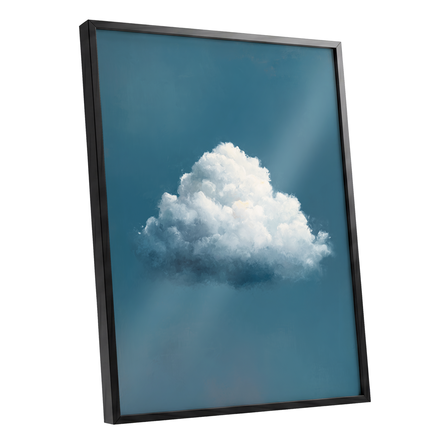 Nimbus in Blue Expanse, blue, white, gray nature wall art shown as a black framed poster wall art print
