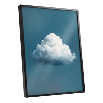Nimbus in Blue Expanse, blue, white, gray nature wall art shown as a black framed poster wall art print