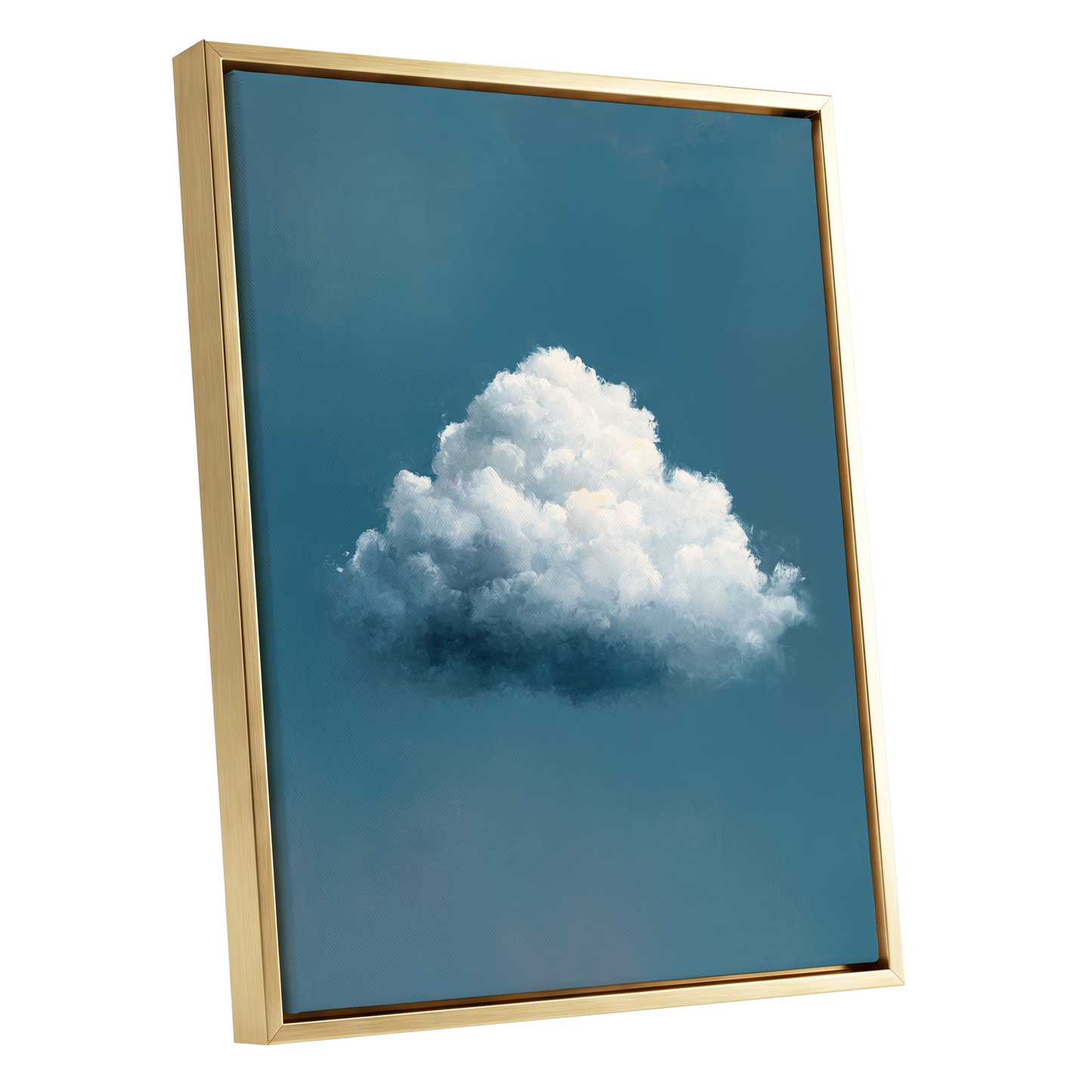 Nimbus in Blue Expanse, blue, white, gray nature wall art shown as a gold framed canvas wall art