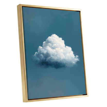 Nimbus in Blue Expanse, blue, white, gray nature wall art shown as a gold framed canvas wall art