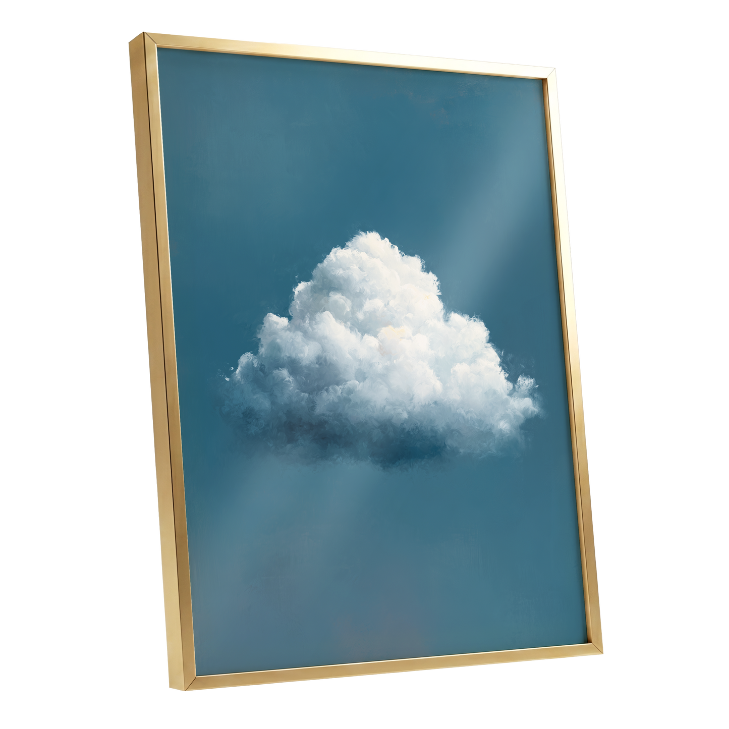 Nimbus in Blue Expanse, blue, white, gray nature wall art shown as a gold framed poster wall art print