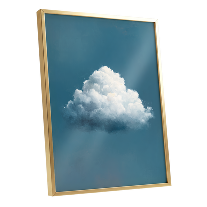Nimbus in Blue Expanse, blue, white, gray nature wall art shown as a gold framed poster wall art print