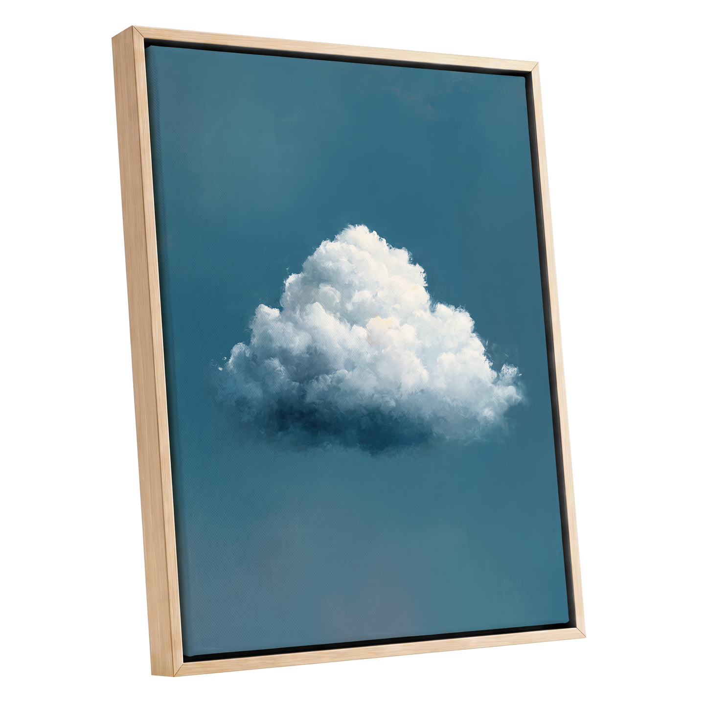 Nimbus in Blue Expanse, blue, white, gray nature wall art shown as a oak framed canvas wall art