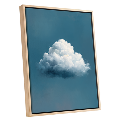 Nimbus in Blue Expanse, blue, white, gray nature wall art shown as a oak framed canvas wall art
