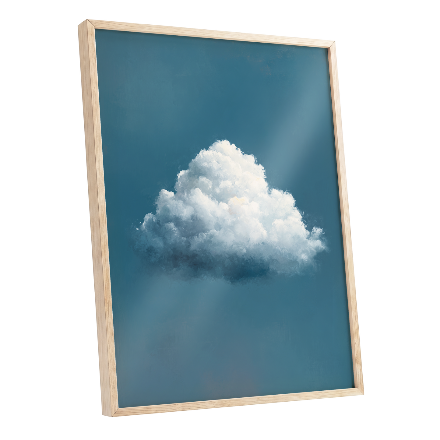 Nimbus in Blue Expanse, blue, white, gray nature wall art shown as a oak framed poster wall art print