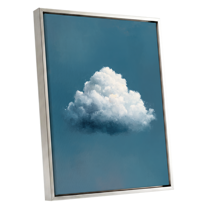 Nimbus in Blue Expanse, blue, white, gray nature wall art shown as a silver framed canvas wall art