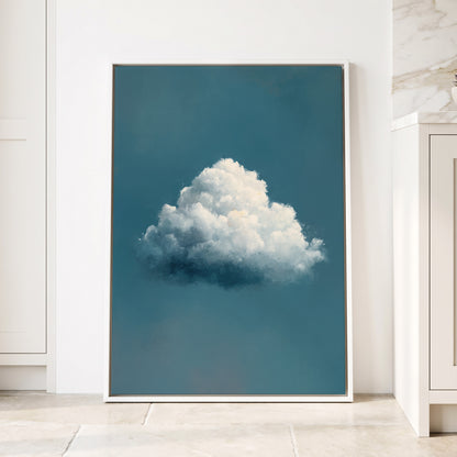 Nimbus in Blue Expanse, blue, white, gray nature wall art displayed in a styled interior, gallery view 4
