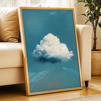Nimbus in Blue Expanse, blue, white, gray nature wall art displayed in a styled interior, gallery view 6