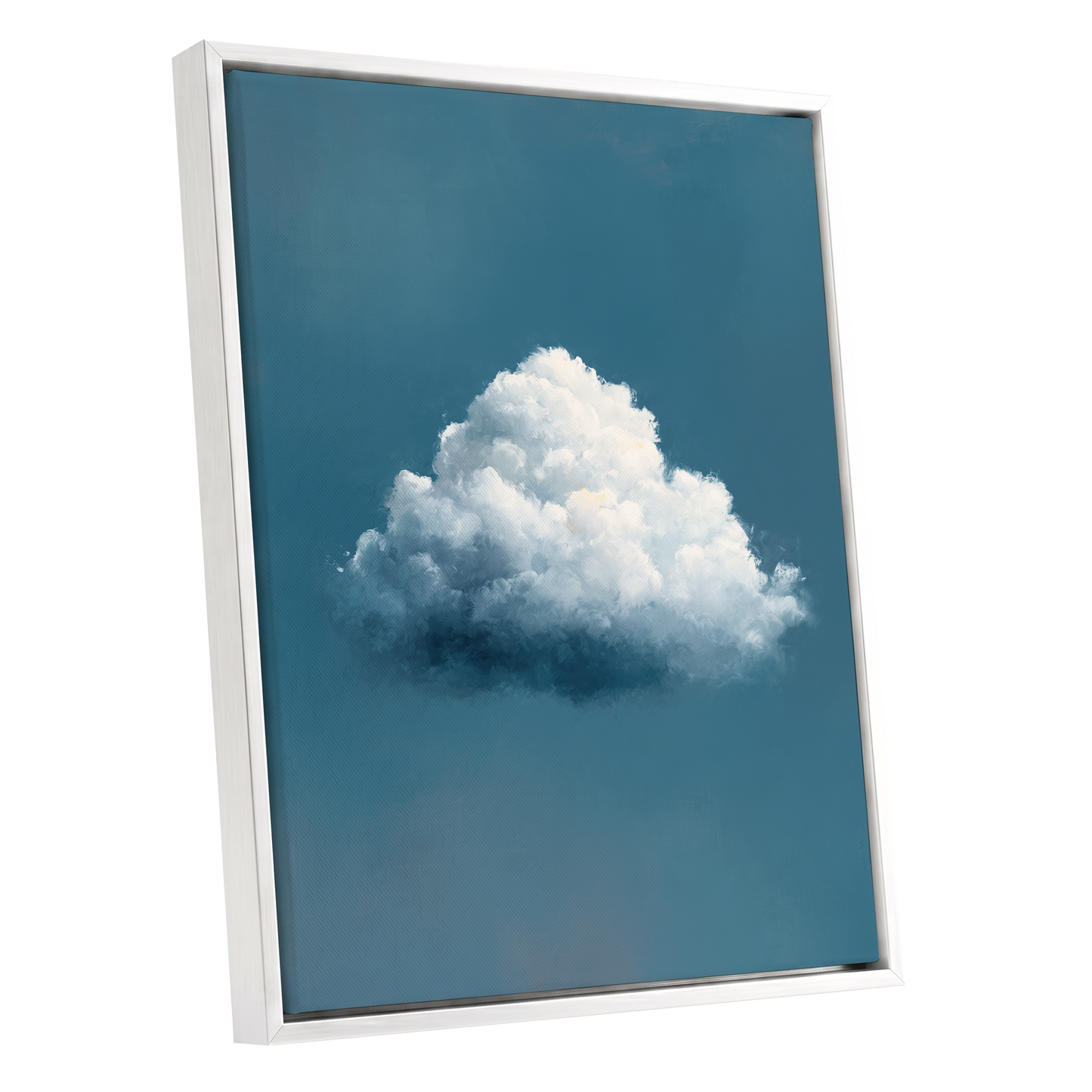 Nimbus in Blue Expanse, blue, white, gray nature wall art shown as a white framed canvas wall art