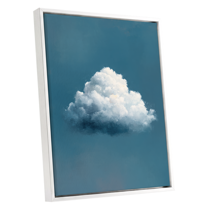 Nimbus in Blue Expanse, blue, white, gray nature wall art shown as a white framed canvas wall art