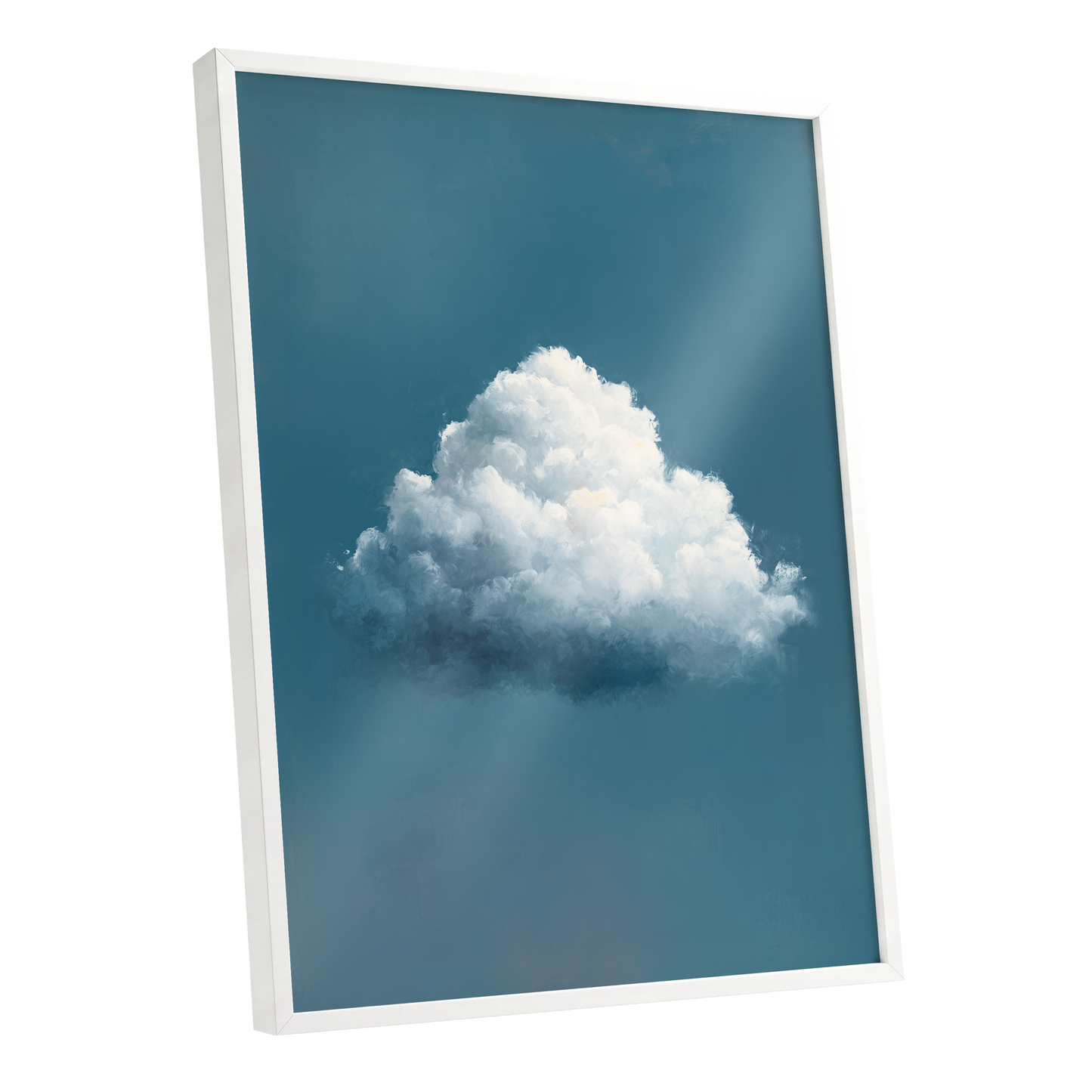 Nimbus in Blue Expanse, blue, white, gray nature wall art shown as a white framed poster wall art print