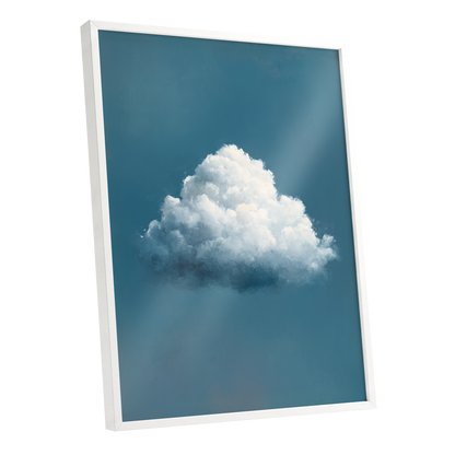 Nimbus in Blue Expanse, blue, white, gray nature wall art shown as a white framed poster wall art print