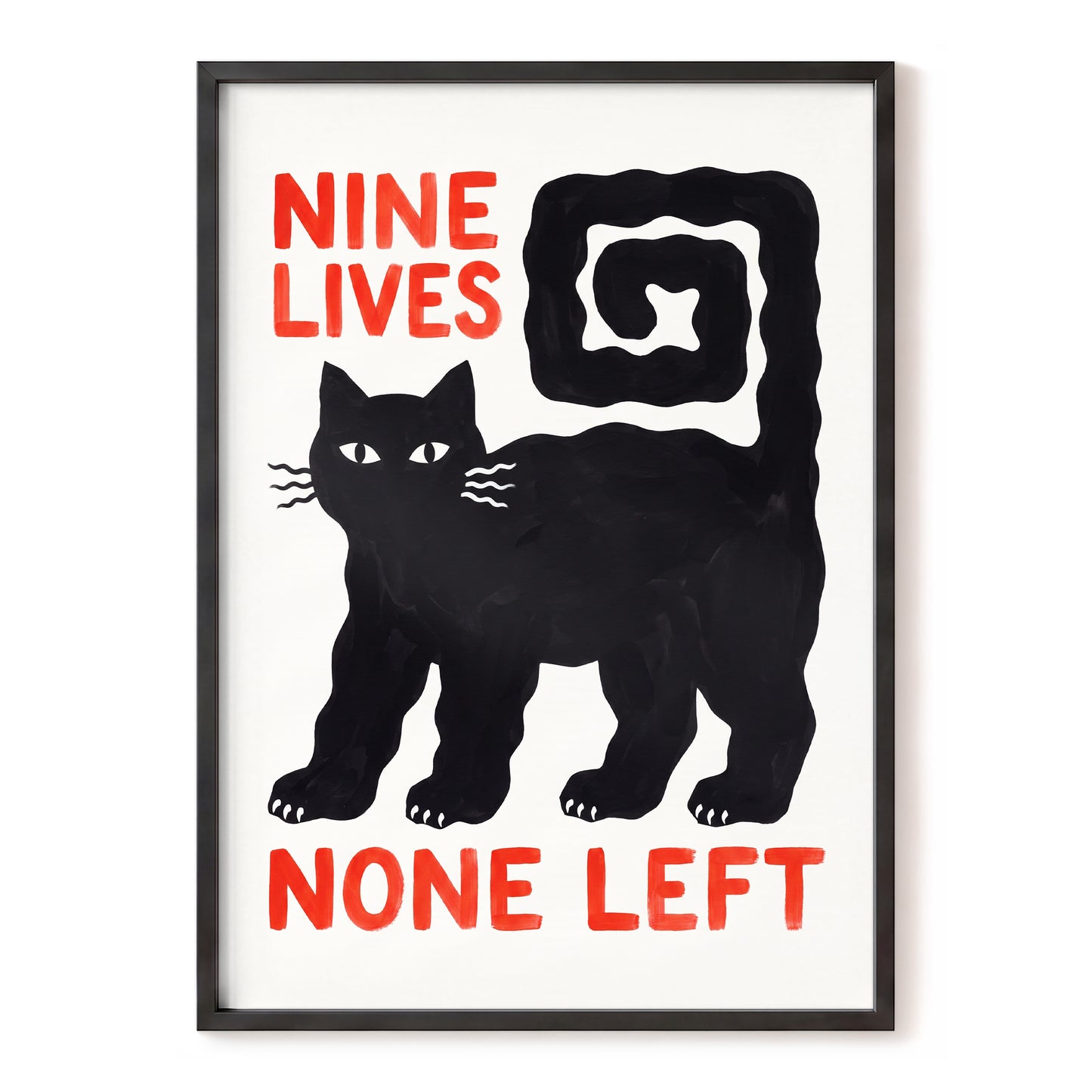 Nine Lives Gone, black, white, beige minimalist wall art, front artwork view