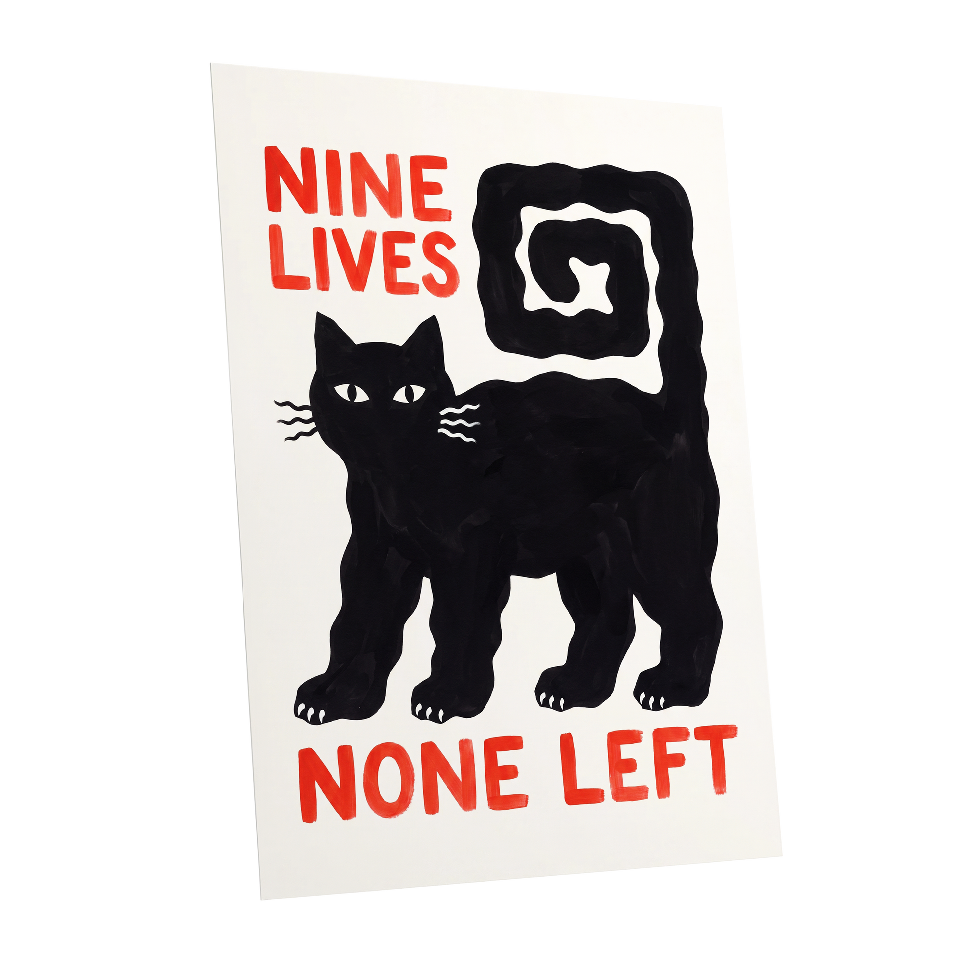 Nine Lives Gone, black, white, beige minimalist wall art shown as a unframed poster wall art print