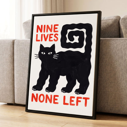 Nine Lives Gone, black, white, beige minimalist wall art displayed in a styled interior, gallery view 4