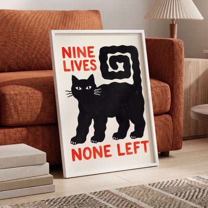 Nine Lives Gone, black, white, beige minimalist wall art displayed in a styled interior, gallery view 6