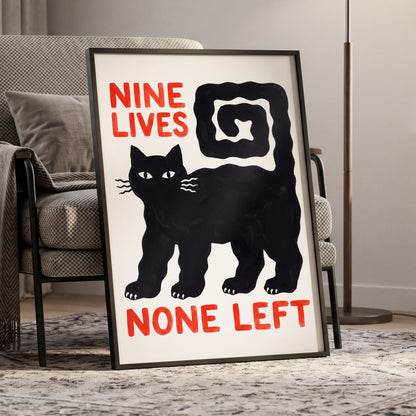 Nine Lives Gone, black, white, beige minimalist wall art displayed in a styled interior, gallery view 9