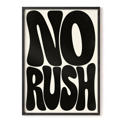 No Rush, Boldly, black, beige minimalist wall art, front artwork view