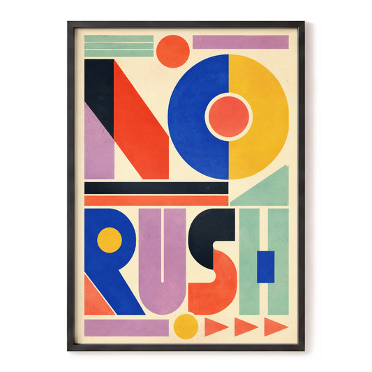 No Rush Geometry, beige, blue, red abstract wall art, front artwork view