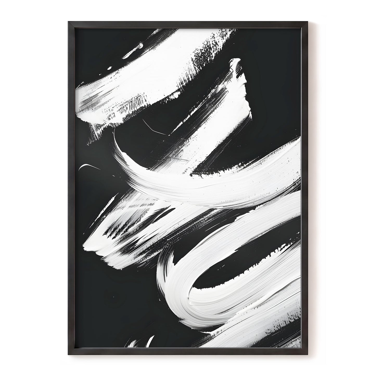 Nocturne in White, black, white abstract wall art, front artwork view
