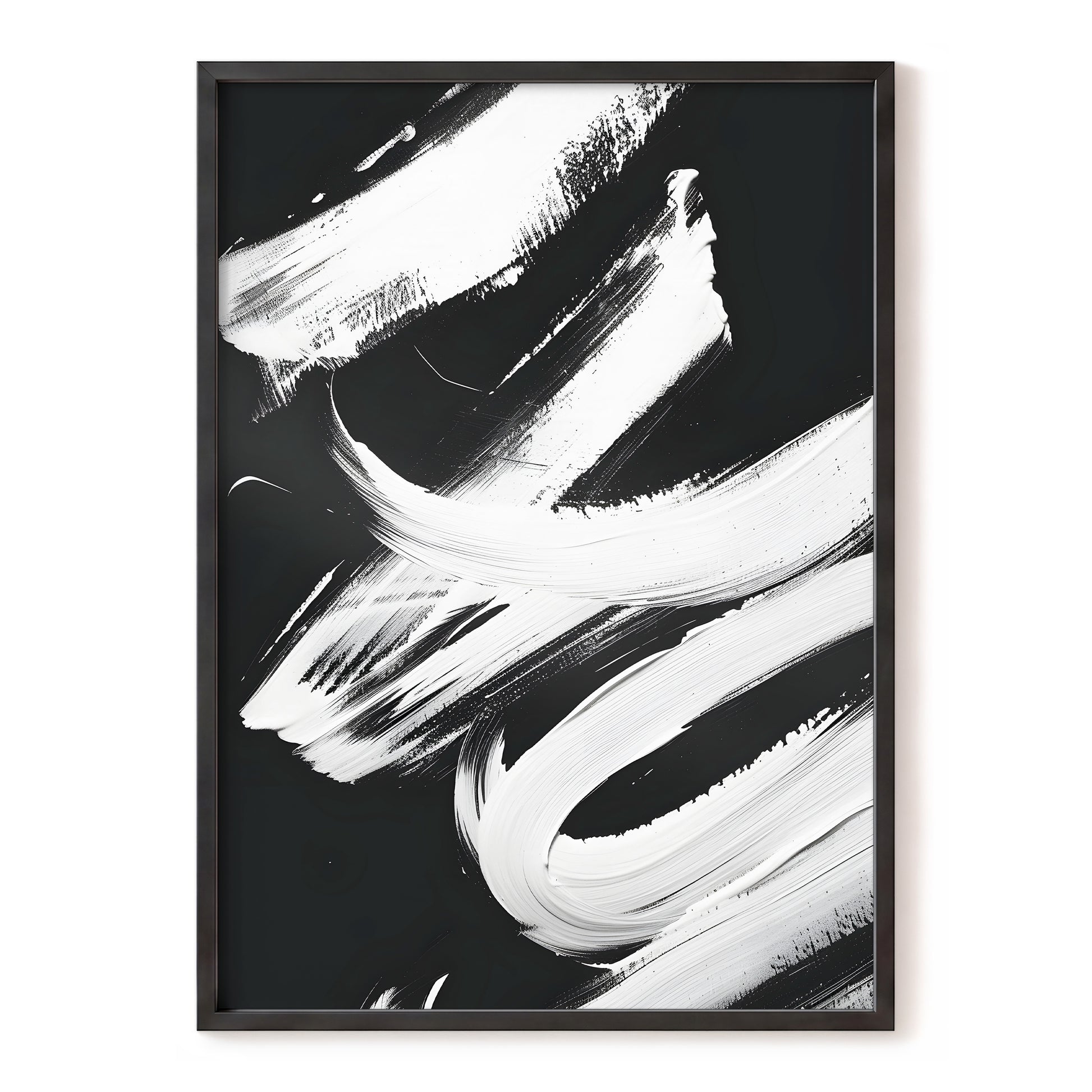 Nocturne in White, black, white abstract wall art, front artwork view