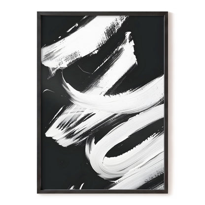 Nocturne in White, black, white abstract wall art, front artwork view