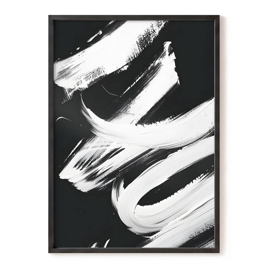 Nocturne in White, black, white abstract wall art, front artwork view